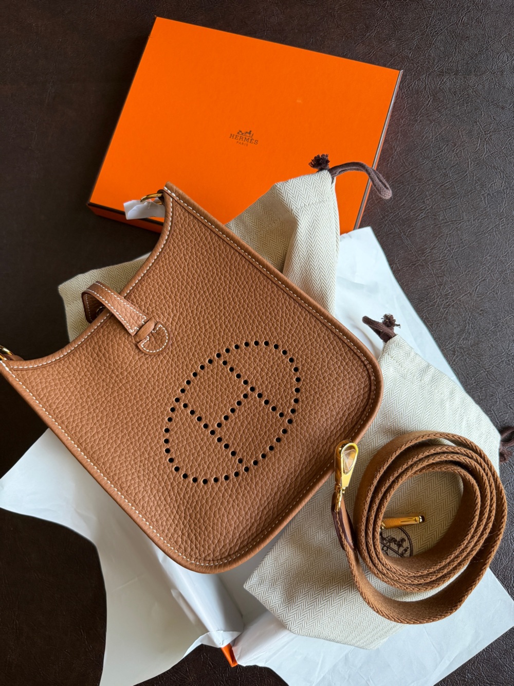 NWT🧡Hermes🧡Mini Evelyne II TPM 16 Gold/Gold (2026 Stamp)